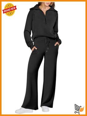 2 Piece Outfits Half Zip Sweatshirt & Wide Leg Pants Lounge Matching Sets